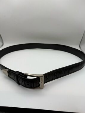 Barneys New York Black Brown Leather Belt Men’s 32 Textured Inlay Silver Buckle